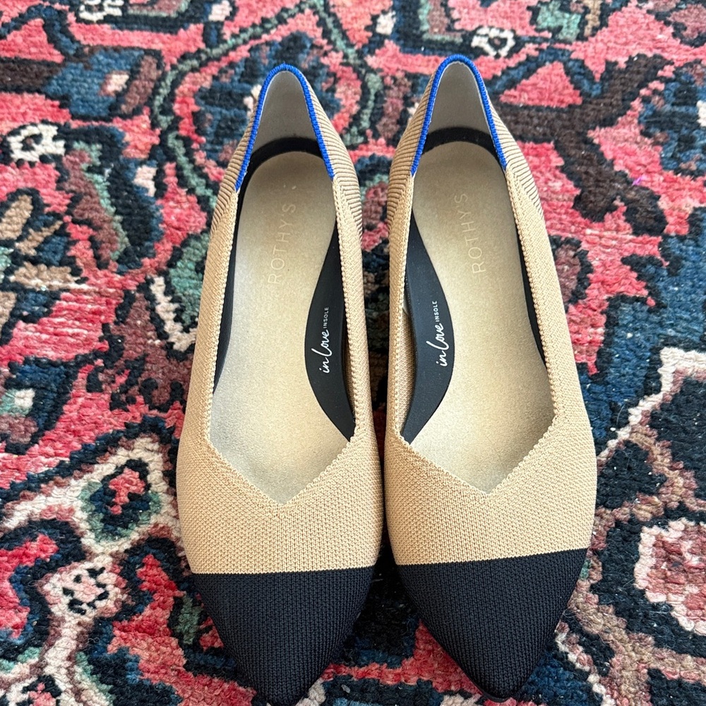 Rothy's Two-Tone High Point Knit Pumps in Beige, Black - Picture 2 of 5